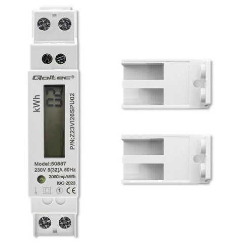 Qoltec Jednofazowy elektroniczny licznik | miernik zużycia energii na szynę DIN | 230V | LCD | 1P | Slim