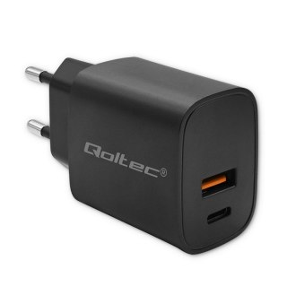 Qoltec Ładowarka GaN POWER PRO | 1xUSB-C | 1xUSB | 30W | 5-20V | 1.5-3A | Czarna