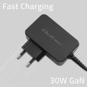 Qoltec Ładowarka GaN POWER PRO | 1xUSB-C | 30W | 5-20V | 1.5-3A | Czarna