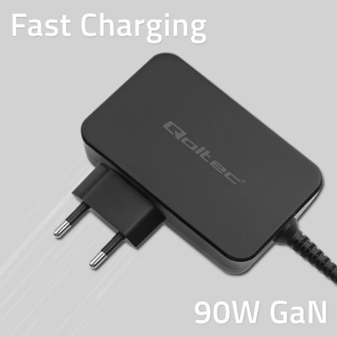 Qoltec Ładowarka GaN POWER PRO | 1xUSB-C | 90W | 5-20V | 3-4.5A | Czarna