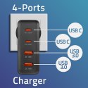 Qoltec Ładowarka GaN POWER PRO | 2xUSB-C | 2xUSB | 130W | 5-20V | 1.5-5A | PD | Czarna