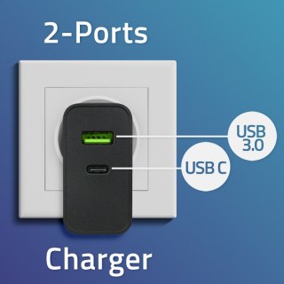 Qoltec Ładowarka Super Quick PD | 1xUSB-C | 1xUSB | 45W | 5-20V | 2.25-3A | Czarna