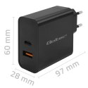 Qoltec Ładowarka Super Quick PD |1xUSB-C | 1xUSB | 65W | 5-20V | 1.5-3.25A | Czarna