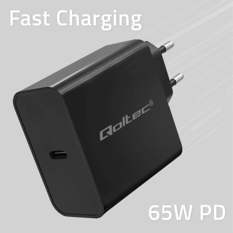 Qoltec Ładowarka Super Quick PD | 1xUSB-C | 65W | 5-20V | 3-3.25A | Czarna