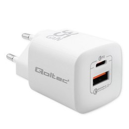 Qoltec Ładowarka sieciowa 35W GaN ULTRA | 5-20V | 2.25-3A | 1 x USB typ C PD | 1 x USB QC 3.0 | Biała