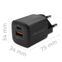 Qoltec Ładowarka sieciowa 35W GaN ULTRA | 5-20V | 2.25-3A | 1 x USB typ C PD | 1 x USB QC 3.0 | Czarna