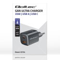 Qoltec Ładowarka sieciowa 35W GaN ULTRA | 5-20V | 2.25-3A | 1 x USB typ C PD | 1 x USB QC 3.0 | Czarna