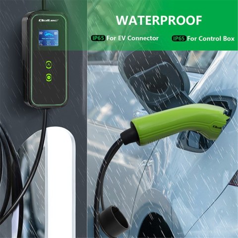 Qoltec Mobilna ładowarka do samochodu elektrycznego EV z regulacją 2w1 Typ2 | 7kW | 230V | CEE 3 PIN | LCD | Przenośna | Wallbox