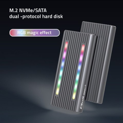 Qoltec Obudowa | kieszeń na dysk M.2 SSD | SATA | NVMe | RGB LED | USB-C | 4TB