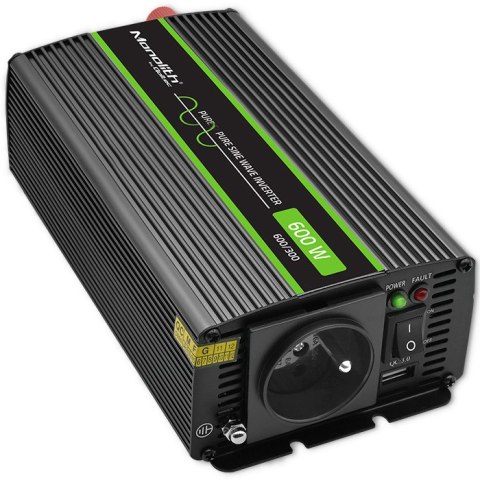 Qoltec Przetwornica napięcia Monolith 1200 MS Wave | 12V na 230V | 600/1200W | USB