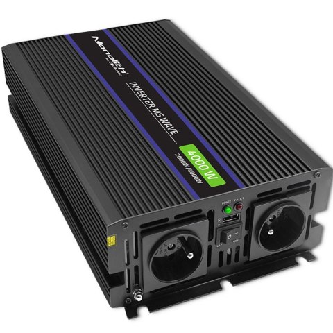 Qoltec Przetwornica napięcia Monolith 4000 MS Wave | 12V na 230V | 2000/4000W | USB