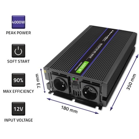 Qoltec Przetwornica napięcia Monolith 4000 MS Wave | 12V na 230V | 2000/4000W | USB