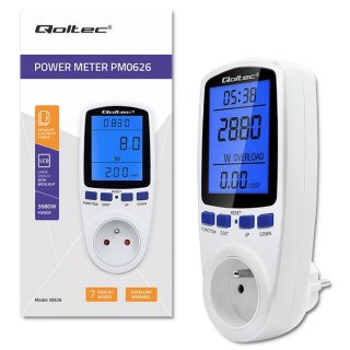 Qoltec Watomierz Licznik zużycia energii PM0626 | 3680W | 16A | LCD