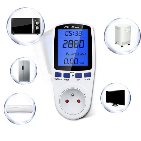 Qoltec Watomierz Licznik zużycia energii PM0626 | 3680W | 16A | LCD