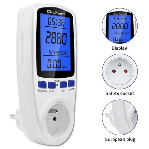 Qoltec Watomierz Licznik zużycia energii PM0626 | 3680W | 16A | LCD