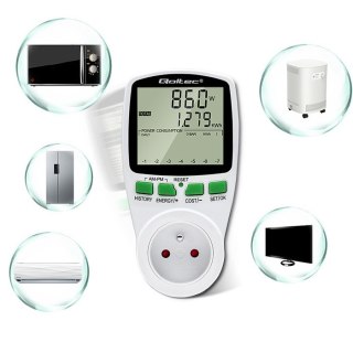 Qoltec Watomierz Licznik zużycia energii PM0627 z historią pomiaru| 3680W | 16A | LCD