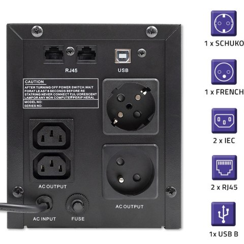 Qoltec Zasilacz awaryjny UPS Line Interactive | Monolith | 2000VA | 1200W | USB | RJ45