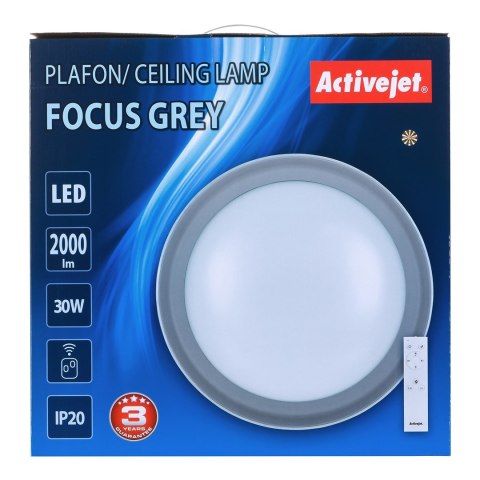 Nowoczesny plafon sufitowy LED Activejet FOCUS Szary ściemnialny ze zdalnym sterowaniem na pilota