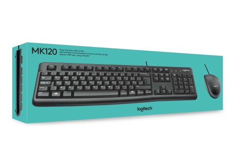 Zestaw klawiatura + mysz Logitech MK120 920-002562 (membranowa; USB 2.0; (US); kolor czarny; optyczna; 1000 DPI)