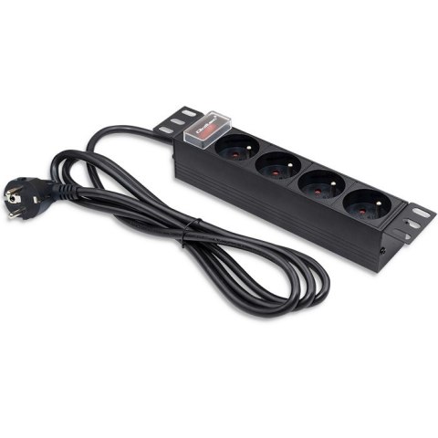 Qoltec Aluminiowa Listwa zasilająca PDU do RACK 10'' | 1U | 16A | 4xFRENCH | 1.8m