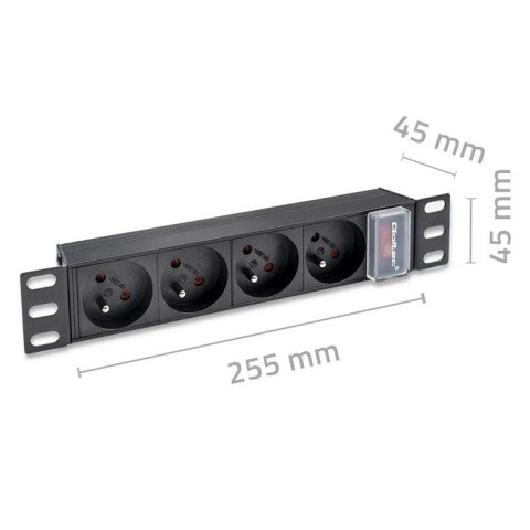 Qoltec Aluminiowa Listwa zasilająca PDU do RACK 10'' | 1U | 16A | 4xFRENCH | 1.8m