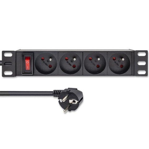 Qoltec Aluminiowa Listwa zasilająca PDU do RACK 10'' | 1U | 16A | 4xFRENCH | 1.8m