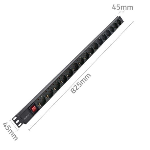 Qoltec Aluminiowa Listwa zasilająca PDU do RACK | 16A | 16 x SCHUKO| Pionowa | 1.8m