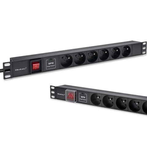 Qoltec Aluminiowa Listwa zasilająca PDU do RACK 19'' | 1U | 16A | 6xFRENCH | 1.8m