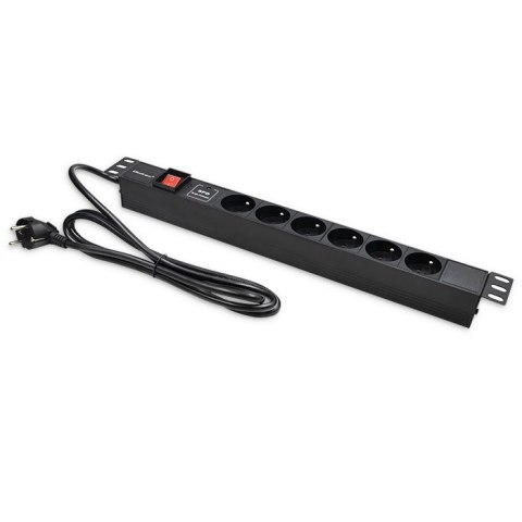 Qoltec Aluminiowa Listwa zasilająca PDU do RACK 19'' | 1U | 16A | 6xFRENCH | 1.8m