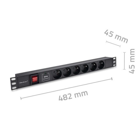 Qoltec Aluminiowa Listwa zasilająca PDU do RACK 19'' | 1U | 16A | 6xFRENCH | 1.8m