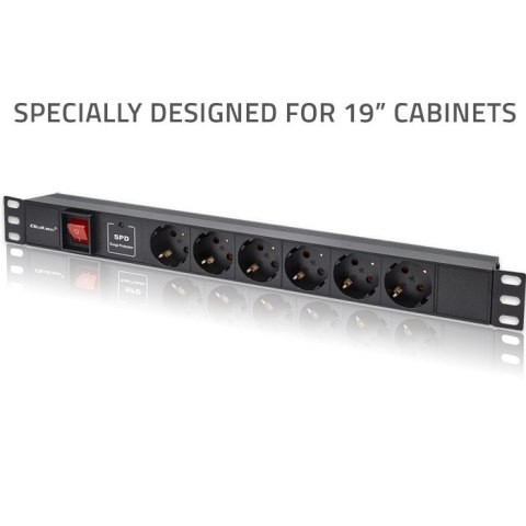 Qoltec Aluminiowa Listwa zasilająca PDU do RACK 19'' | 1U | 16A | 6xSCHUKO | 1.8m