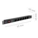 Qoltec Aluminiowa Listwa zasilająca PDU do RACK 19'' | 1U | 16A | 6xSCHUKO | 1.8m