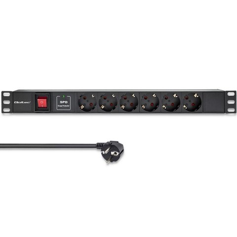 Qoltec Aluminiowa Listwa zasilająca PDU do RACK 19'' | 1U | 16A | 6xSCHUKO | 1.8m