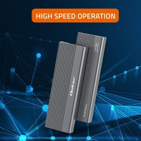 Qoltec Aluminiowa Obudowa | Kieszeń na dysk SSD M.2 | SATA | NGFF | USB-C | Super speed | 2TB | Szary