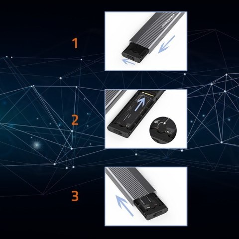 Qoltec Aluminiowa Obudowa | Kieszeń na dysk SSD M.2 | SATA | NGFF | USB-C | Super speed | 2TB | Szary