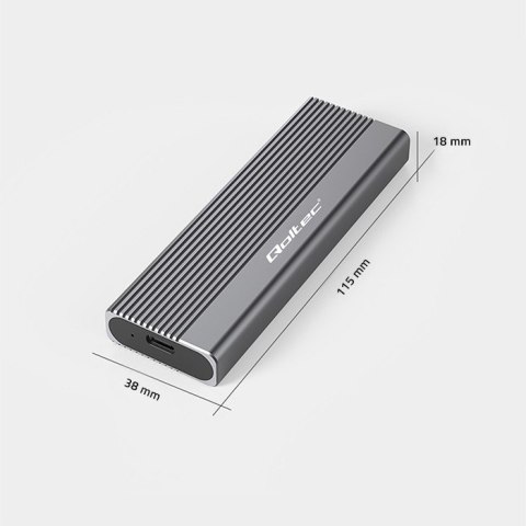 Qoltec Aluminiowa Obudowa | Kieszeń na dysk SSD M.2 | SATA | NGFF | USB-C | Super speed | 2TB | Szary