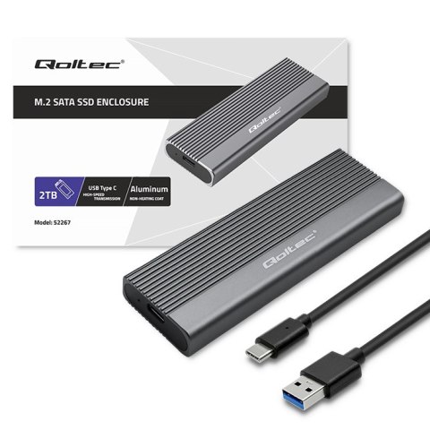 Qoltec Aluminiowa Obudowa | Kieszeń na dysk SSD M.2 | SATA | NGFF | USB-C | Super speed | 2TB | Szary