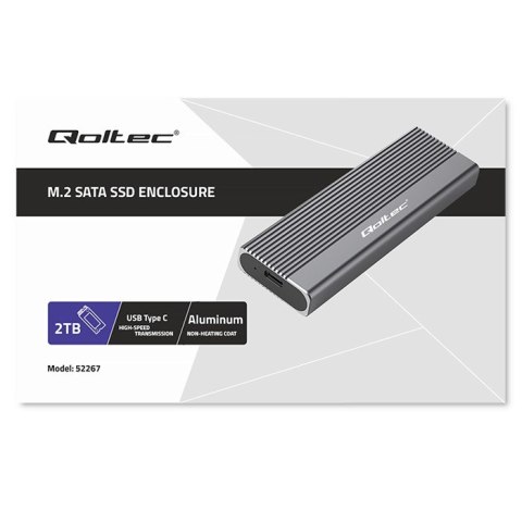 Qoltec Aluminiowa Obudowa | Kieszeń na dysk SSD M.2 | SATA | NGFF | USB-C | Super speed | 2TB | Szary