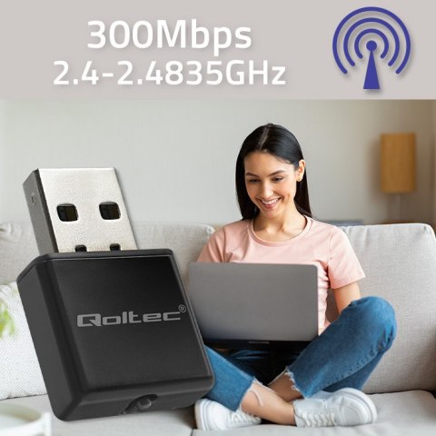 Qoltec Bezprzewodowy Ultra szybki mini adapter NANO WiFi | Standard N | USB 2.0 | 300Mbps