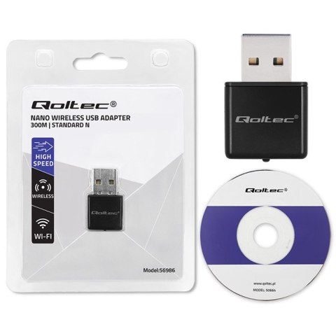 Qoltec Bezprzewodowy Ultra szybki mini adapter NANO WiFi | Standard N | USB 2.0 | 300Mbps