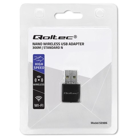 Qoltec Bezprzewodowy Ultra szybki mini adapter NANO WiFi | Standard N | USB 2.0 | 300Mbps