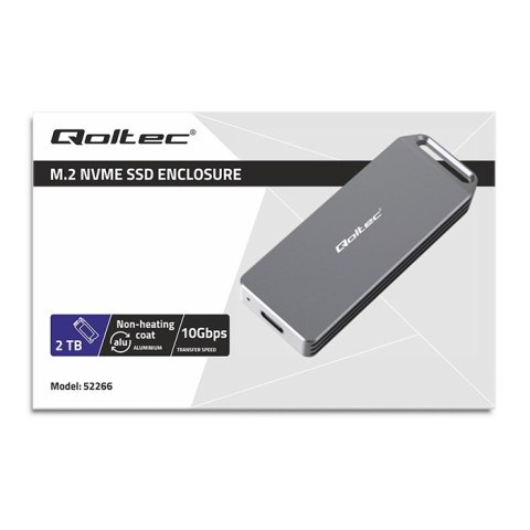 Qoltec Mini Aluminiowa Obudowa | Kieszeń na dysk M.2 SSD | NVMe | PCIe | USB 3.1 | Super speed 10Gb/s | 2TB | Srebrna