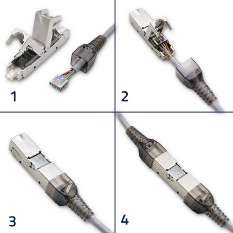 Qoltec Wtyk RJ45 beznarzędziowy STP | CAT6A | JACK PIN | T568B | T568A