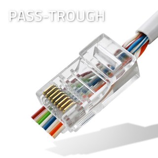 Qoltec Wtyk przelotowy złącze RJ45 | CAT5e | UTP | Pass Through | Pozłacane styki | 10 sztuk