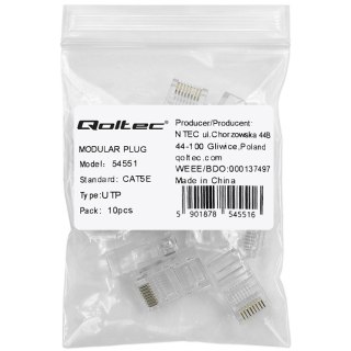 Qoltec Wtyk złącze modularne RJ45 | CAT5e | UTP | Pozłacane styki | 10 sztuk