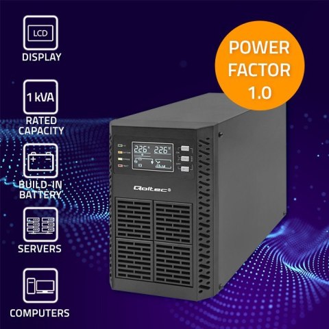 Qoltec Zasilacz awaryjny UPS | 1kVA | 1000W | Power Factor 1.0 | LCD | EPO | USB | On-line