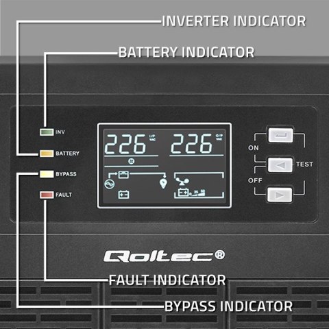 Qoltec Zasilacz awaryjny UPS | 3kVA | 3000W | Power Factor 1.0 | LCD | EPO | USB | On-line