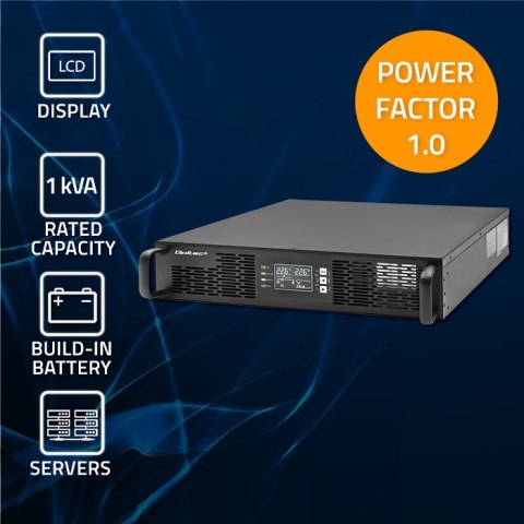 Qoltec Zasilacz awaryjny UPS do RACK | 1kVA | 1000W | Power Factor 1.0 | LCD | EPO | USB | On-line