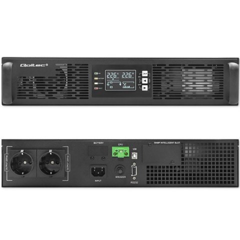 Qoltec Zasilacz awaryjny UPS do RACK | 1kVA | 1000W | Power Factor 1.0 | LCD | EPO | USB | On-line