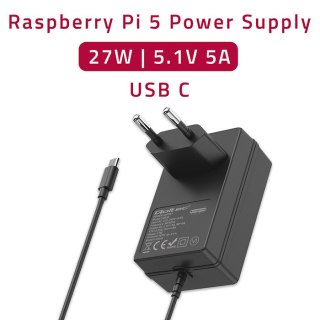 Qoltec Ładowarka Super FAST PD do Raspberry PI 5 | USB-C | 27W | 5.1V | 5A | Czarna